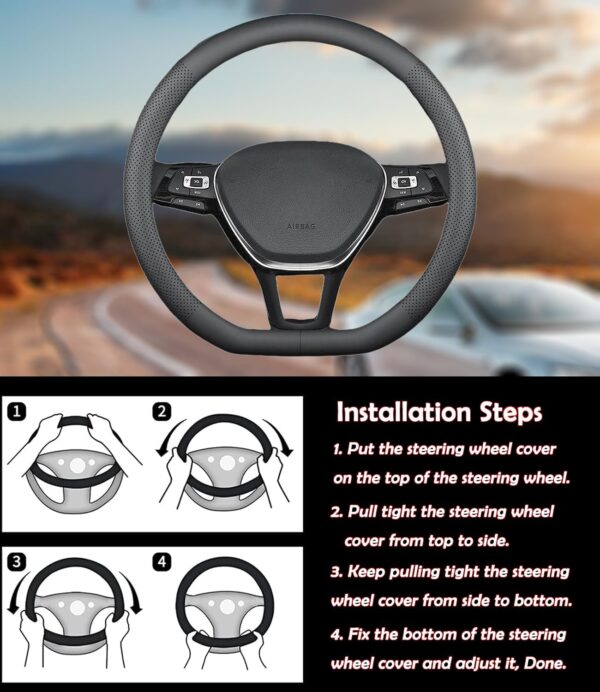 XHRING D-Shaped Car Steering Wheel Cover for Volkswagen VW Atlas Tiguan ID.4 Taos Passat Golf Jetta Beetle Polo GTI CC Touareg SE SEL R-line S Cross Sport Accessories, 2025 Leather Black