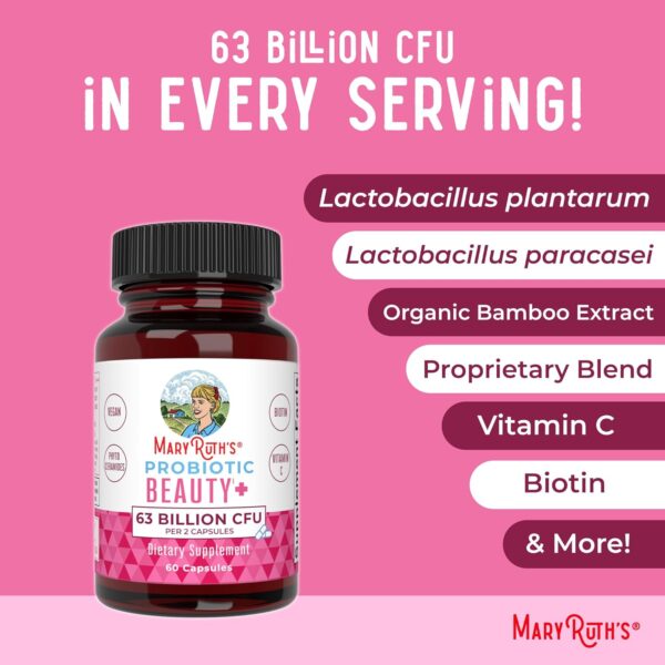 71F8U22dL._AC_SL1500_.jpg MARYRUTH'S Probiotic Beauty Capsules + Red Orange Complex & Ceramosides | Vegan Collagen Support | Anti Aging | Gut Health | Hair Skin and Nails Vitamins | Skin Care | Biotin | Non-GMO | 60 Count