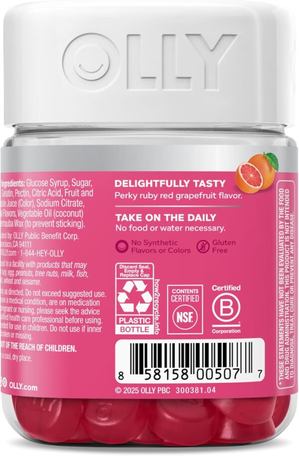 OLLY Hair Skin and Nails Gummies - Undeniable Beauty with Biotin 2500mcg Per 2 Gummies, Keratin & Vitamin C - Supports Healthy Hair, Skin, & Nails - Grapefruit Flavor - 60 Count