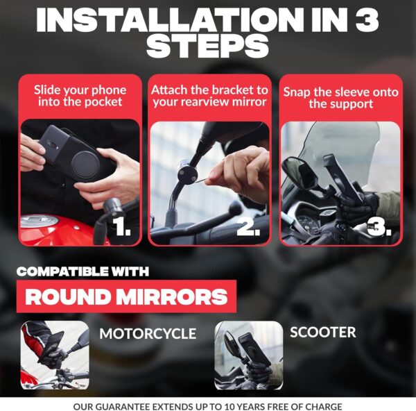 Shapeheart - Magnetic motorbike mirror phone holder Pro Moped phone holder smartphone holder Anti vibrations waterproof mount 360° orientation