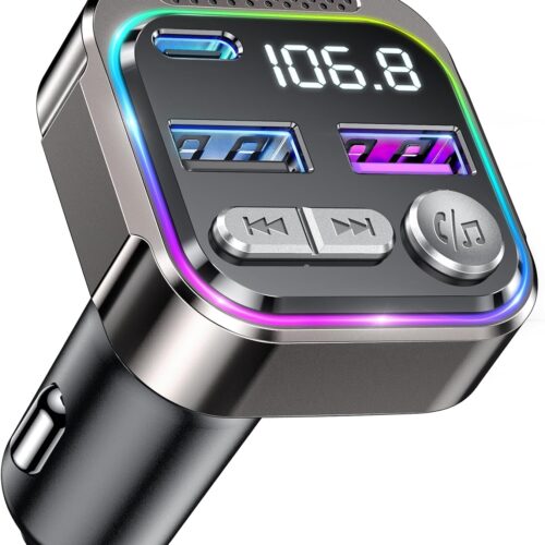 GizmoVine Bluetooth Car Adapter, Radio Receiver Audio FM Transmitter, Wireless Hands Free Phone Digital Kit, USB C QC PD 36W Fast Charger for 12V/24V Cigarette Lighter, U Disk MP3 Music Player Device