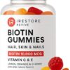 71GKv7XdwwL._AC_SL1500_.jpg iRestore Biotin Gummies 10,000 mcg - 3 Natural Fruit Flavors, Hair Vitamins Multi Supplement for Hair Skin and Nails for Women & Men, 60 Vegan Gummies, 30 Day Supply