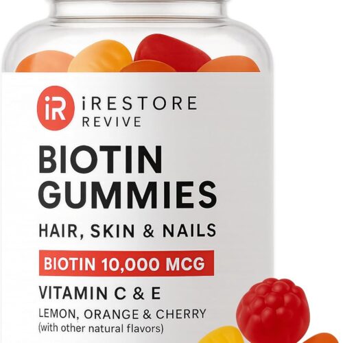 iRestore Biotin Gummies 10,000 mcg - 3 Natural Fruit Flavors, Hair Vitamins Multi Supplement for Hair Skin and Nails for Women & Men, 60 Vegan Gummies, 30 Day Supply