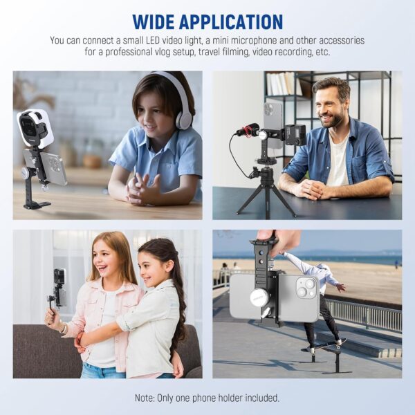71Gh6Tzj4kL._AC_SL1500_.jpg NEEWER Smartphone Tripod Mount Aluminum Alloy, 360° Rotatable Phone Stand Holder Clamp with Cold Shoe & Arca Type Base Compatible with iPhone 15 Pro Max Galaxy S24 Ultra Pixel & 2.6"-4" Wide Phones