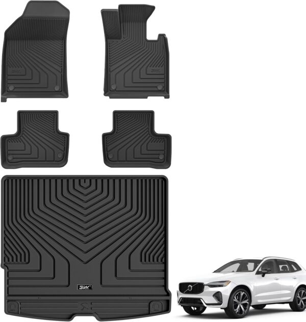 3W Floor Mats & Boot liner Fit for Volvo XC60 2019-2026, All Weather Dog Friendly TPE Car Mat, Waterproof Anti-Slip Easy to Clean Heavy Duty Trunk Mat Volvo Accessories