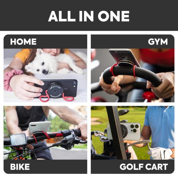 71HRHO1jpjL._AC_SL1500_.jpg Magnetic Phone Stand Grip for All Smartphones, Fit for MagSafe Accessories, Phone Mount for Bike, Gym, Golf Cart, Airplane, Stroller - Hands-Free Cell Phone Holder for iPhone 12-17 (Black)