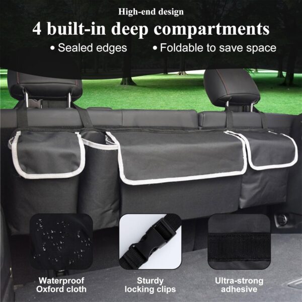 71I5HHXZuaL._AC_SL1500_.jpg ASelected Car Trunk Organizer 90 x 25 x 12 cm with Adjustable Straps for SUV Foldable with Multiple Compartments Waterproof PVC Trunk Storage Space Saving, Black