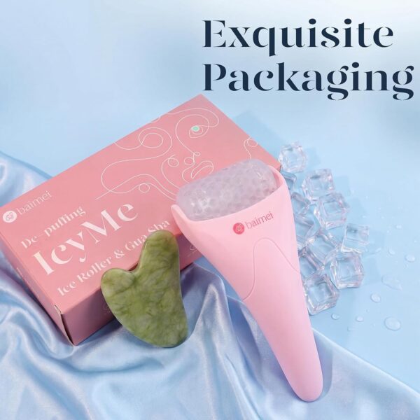 71IPLD254AL._SL1500_.jpg BAIMEI IcyMe Ice Roller for Face and Gua Sha Facial Tool Set, Ice Face Roller Reduces Puffiness Relieves Migraines Skin Care Tools, Self Care for Women - Pink