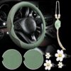 71IS-3qtPRL._AC_SL1500_.jpg BBTO Sage Green Car Accessory Set - Steering Wheel Cover, Ceramic Coasters, Daisy Flower Air Vent Clip, Crystal Car Hanging Ornament