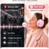 Wentronic Y05 Bluetooth Over-Ear Headphones with Active Noise Cancelling, Hi-Res Audio, 48H Playtime, Built-in Mic, Wired/Wireless, Works with iOS, Android & PC, Pink