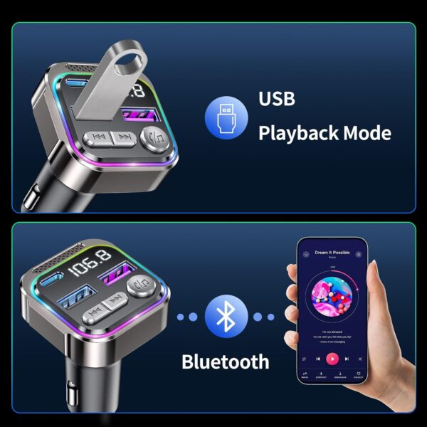 GizmoVine Bluetooth Car Adapter, Radio Receiver Audio FM Transmitter, Wireless Hands Free Phone Digital Kit, USB C QC PD 36W Fast Charger for 12V/24V Cigarette Lighter, U Disk MP3 Music Player Device
