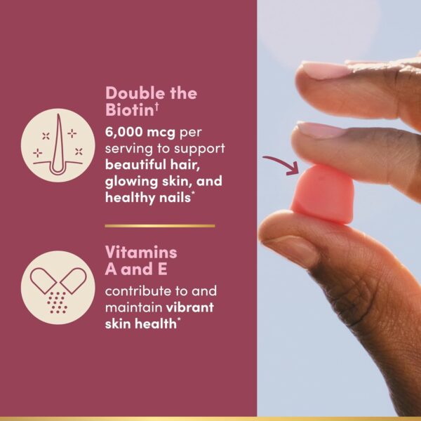71JOmwITyLL._AC_SL1500_.jpg Nature’s Bounty Optimal Solutions Advanced Hair, Skin and Nails Pectin Gummies, 2x Biotin Per Serving, No Stick Gummy, Vegetarian Formula, Strawberry Flavor, 200 ct, 100 Total Servings