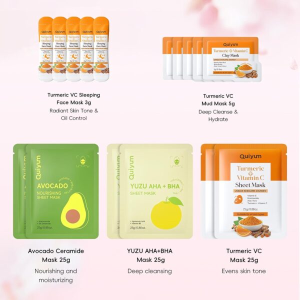 QUIYUM Skincare Set - 26PCS Face Masks & Lip-Eye Masks, Fruit & Turmeric VC Masks Gifts for Women Teen Girls, Travel Size Toiletries for Mother's Day Christmas Birthday