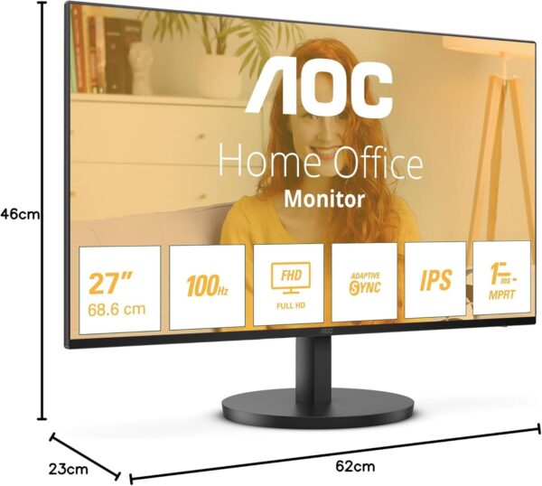 71KESZb1YzL._AC_SL1500_.jpg AOC 27B3HA2 - 27 Inch FHD Monitor, 100Hz, IPS, 1ms, FlickerFree, Speakers, 3 sided Frameless, LowBlue Light (1920 x 1080, 250 cd/m2, HDMI 2.0 / DP 1.4)