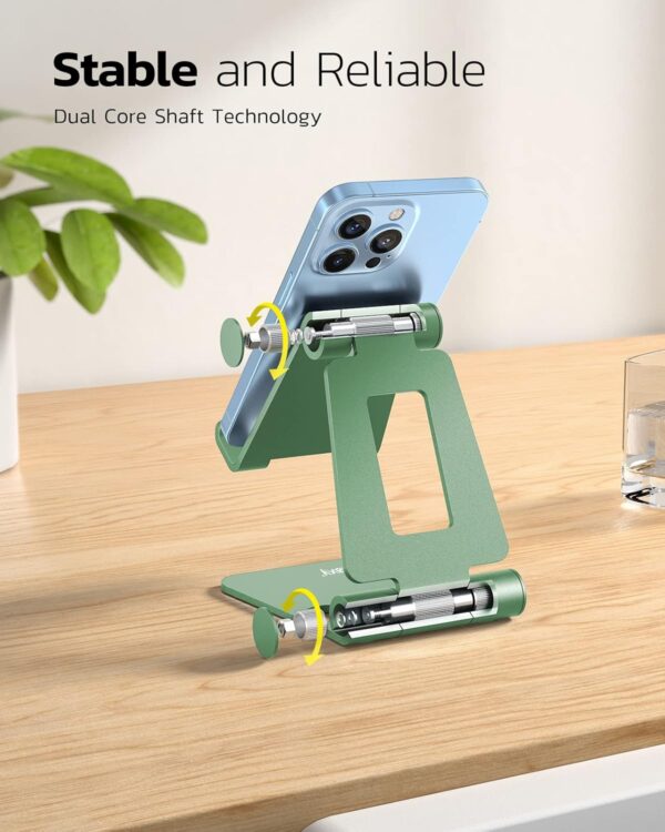 Nulaxy Aluminum Phone Stand for Desk, Adjustable Phone Holder Foldable Metal Stand Mount Cradle Dock Compatible with iPhone 16 15 14 13 12 11 Pro Mini Pro Max Xs XR X 8 7, All Smartphones - Green