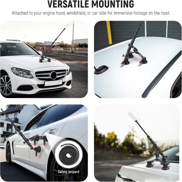 NEEWER Triple Suction Cup Car Mount Compatible with Insta360 X5 X4 GoPro DJI OSMO 360 Cameras, Quick Release Outside Windshield Magic Arm Mount Kit with 2 in 1 Extension Pole/Selfie Stick, CA065