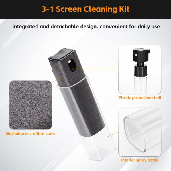 Alyvisun Screen Cleaner Kit (Liquid NOT Included), 3 in 1 Screen Cleaner Tool with Microfiber Cloth, Portable Refillable Laptop Screen Cleaner Spray Bottle for Phone/TV/Monitor/Computer/Car Screen