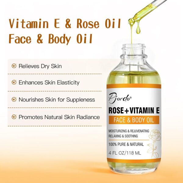 Pjordo Vitamin E Rose Oil & Gua Sha Massage Tools Set, Gua Sha Oil for Face & Body, Organic Vitamin E Oil for Moisturizing and Hydrating, Anti Aging, Self Skin Care Gifts for Her Women