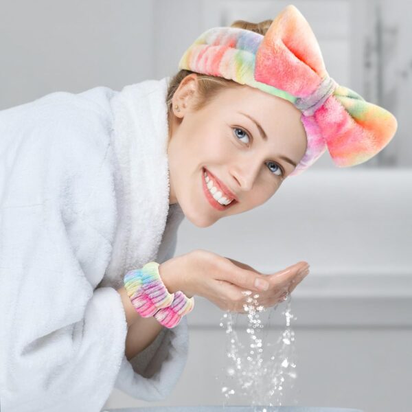 71Lb2ZSll8L._SL1500_.jpg Wteehn 6pcs Headband and Wristband for Face Washing, Makeup Spa Skincare Headband, Skin Care Face Wash Headbands Wrist Bands Tools Set, for Women and Teen Girls Gifts