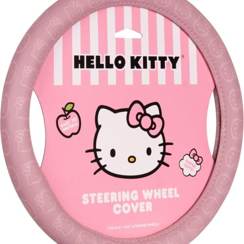 Carbella Hello Kitty Steering Wheel Cover, Universal Size 14.5-15.5, Pink, Faux Leather, Cute Pink Steering Wheel Cover for Women, Hello Kitty Car Accessories