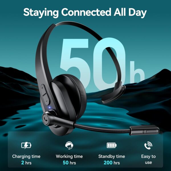71MaK-kPDXL._AC_SL1500_.jpg Sarevile Bluetooth Headset with USB Dongle for Computer, Single-Ear Wireless Headset with Noise Cancelling Microphone for Office & Truckers, Bluetooth V5.2 with Mute Button for Work