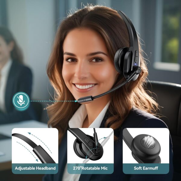 71MwdA094mL._AC_SL1500_.jpg Sarevile Bluetooth Headset with USB Dongle for Computer, Single-Ear Wireless Headset with Noise Cancelling Microphone for Office & Truckers, Bluetooth V5.2 with Mute Button for Work