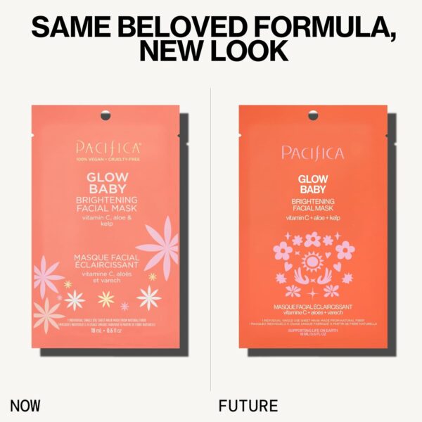 Pacifica Sheet Face Mask - Glow Baby Brightening Facial Mask w/Vitamin C, Aloe & Kelp – Cooling Mask for Dark Spots & Fine Lines - Clean Beauty Vegan & Cruelty-Free Dermatologist Tested