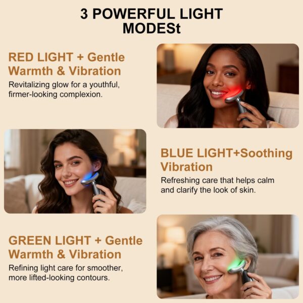 Red Light for Face and Neck, 7-in-1 Face Massager Tool, 3-Color Portable Facial Massager for Skin Care (5.9in)