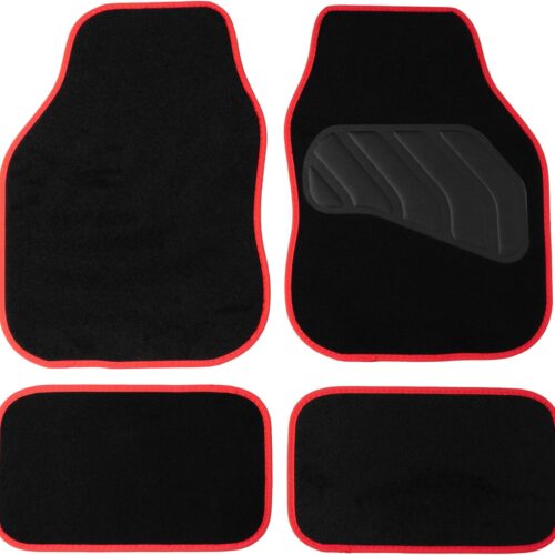 71ON5uSM9kL._AC_SL1500_.jpg Sakura Floor Mats For Cars SS5466 - 'Pastel' Black Carpet With Red Trim - Full Set Of 4 Universal Fit - Hard-Wearing Pile, Anti-Slip Backing, Heelpad, UK Made.