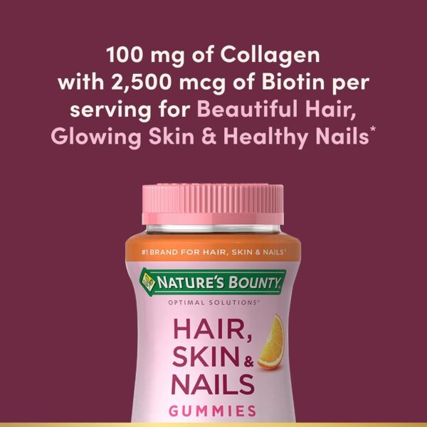 Nature's Bounty Optimal Solutions Hair, Skin & Nails with Biotin and Collagen, Citrus-Flavored Gummies Vitamin Supplement, 2500 mcg, 80 Ct, 40 Total Servings