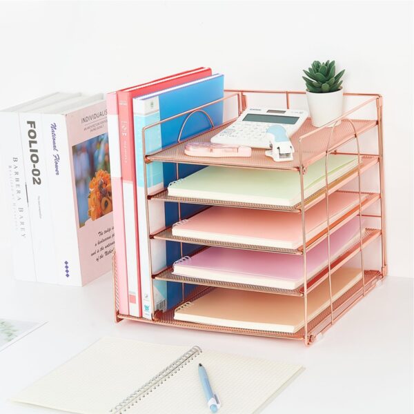 71OvqHV1gL._AC_SL1500_.jpg LEKETREE Desk Organizer with 5-Tier Paper Letter Tray and File Holder, Desktop Accessories for Office Supplies & Workspace (Rose Gold)