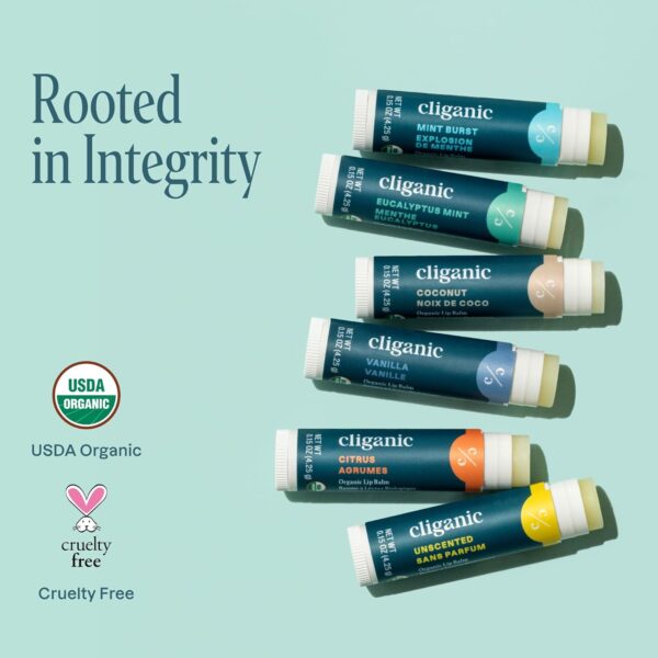 Cliganic Organic Lip Balm Set (6 Flavors) - 100% Natural Hydrating, Moisturizing for Dry Cracked Lips, Stocking Stuffer Gift for Men & Women