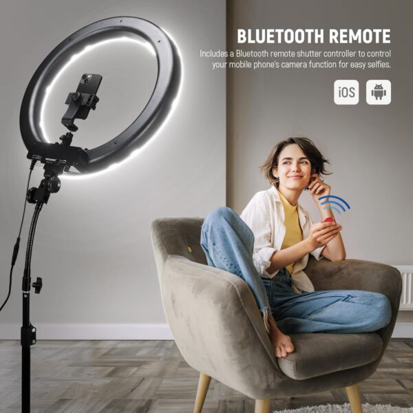 71PIL1jHOeL._AC_SL1500_.jpg NEEWER Ring Light Kit: 18"/45cm Outer 55W 5600K Dimmable LED Ring Light, Light Stand, Carrying Bag for Camera, Smartphone, YouTube, TikTok, Self Portrait Shooting, Black