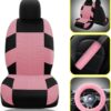 17 Car Seat Cover Full Set for Women, Universal Car Seat Cover, Plush Steering Wheel Cover, Fluffy Soft Wool Handbrake Gear, Suspension Accessories Full SUV(Patterned Pink)