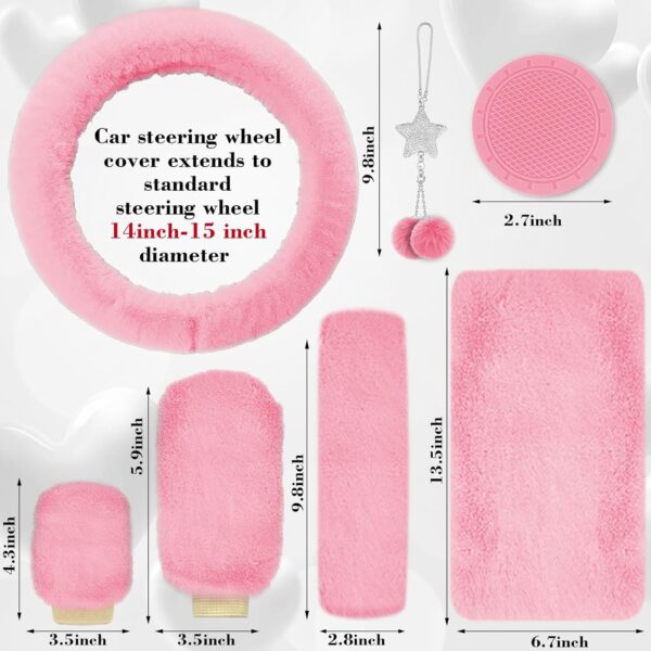 17 Car Seat Cover Full Set for Women, Universal Car Seat Cover, Plush Steering Wheel Cover, Fluffy Soft Wool Handbrake Gear, Suspension Accessories Full SUV(Patterned Pink)