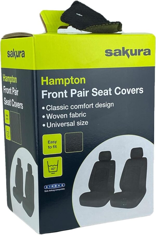 Sakura SS5401 Universal Fit Car/Van Seat Covers – Pair Of Front Car Seat Protectors, Durable Fabric Interior Protection, Easy Installation, Washable Black.