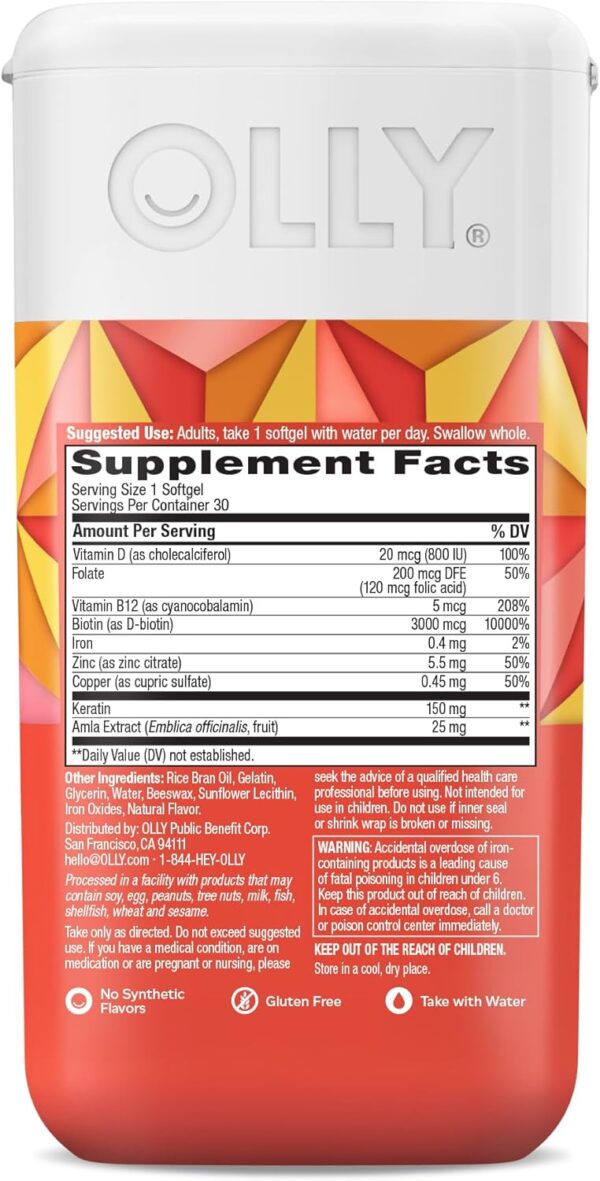 71Pzfoq0WVL._AC_SL1500_.jpg OLLY Ultra Strength Hair Softgels, Supports Hair Health, Biotin, Keratin, Vitamin D, B12, Hair Supplement, 30 Day Supply - 30 Count (Packaging May Vary)