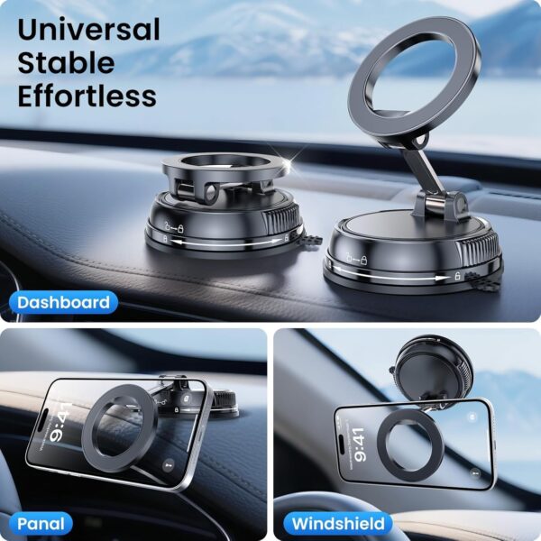 GizmoVine Vacuum Magnetic Car Phone Holder, MagSafe Car Mount for Dashboard & Windscreen, 360° Rotatable Foldable Mount for iPhone 17/16/15/14/13/12 Series, Samsung & Android