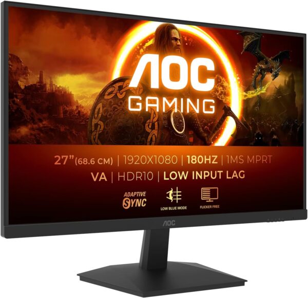 AOC Gaming 27G15N, 27" Full HD Monitor, 180 Hz, Fast VA, 1 ms, Adaptive Sync, HDR10, Low Input Lag (1920 x 1080, HDMI 2.0, DisplayPort 1.4)
