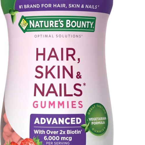 Nature’s Bounty Optimal Solutions Advanced Hair, Skin and Nails Pectin Gummies, 2x Biotin Per Serving, No Stick Gummy, Vegetarian Formula, Strawberry Flavor, 200 ct, 100 Total Servings