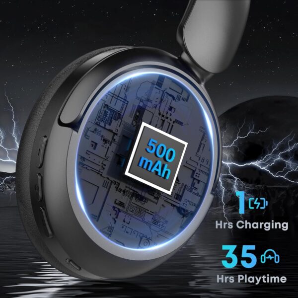 71RqlhrNXYL._AC_SL1500_.jpg Bluetooth Headphones with Active Noise Cancelling (ANC), Wireless Over Ear Bluetooth Headsets with 35H Playtime, HiFi Stereo Foldable Headphones with Foam Ear Cups for Sports, Travel, Black