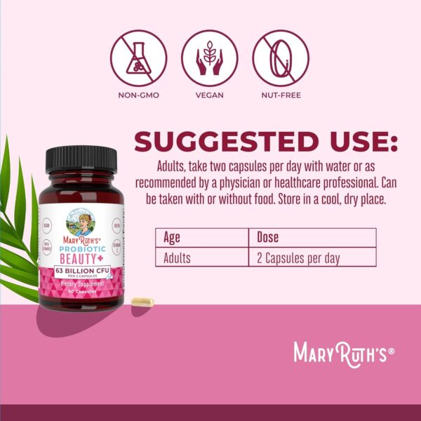 71SrFu81WrL._AC_SL1500_.jpg MARYRUTH'S Probiotic Beauty Capsules + Red Orange Complex & Ceramosides | Vegan Collagen Support | Anti Aging | Gut Health | Hair Skin and Nails Vitamins | Skin Care | Biotin | Non-GMO | 60 Count