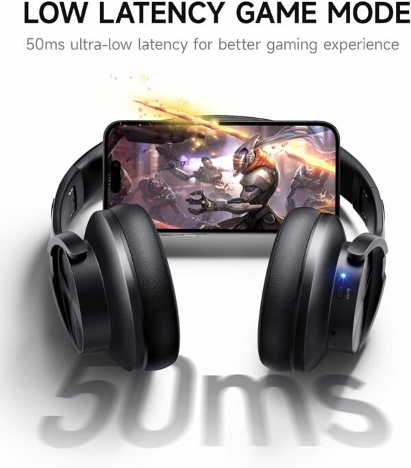 71T52ng5jSL._AC_SL1500_.jpg Picun B8 Bluetooth Headphones, 120H Playtime Headphone Wireless Bluetooth with 3 EQ Modes, Low Latency, Hands-Free Calls, Over Ear Headphones for Travel Home Office Cellphone PC Black