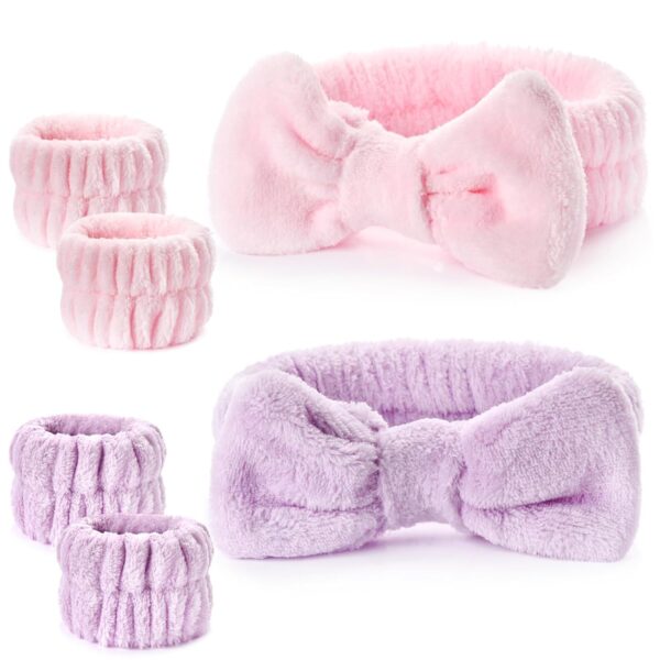 71TCNBoXNRL._SL1500_.jpg Dorbetar 6Pack Headband and Wristband Set for Washing Face, Spa Skincare Makeup Headband, Soft Puffy Hair Band Bow Tie, for Women and Teen Girl Trendy Stuff Gifts