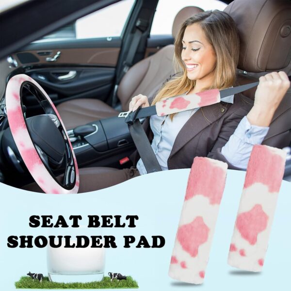 JINGSEN11 11-Piece Fluffy Car Accessories Set - Plush Steering Wheel Covers, Soft Fleece Handbrake & Shift Covers, Non-Slip Car Trim Decorations (Pink)