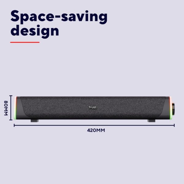 71TpSg-J2vL._AC_SL1500_.jpg Trust Liro Soundbar PC Speaker 12W, Compact Stereo Sound Bar with RGB LED Lights, 3.5mm AUX Cable Connection, USB Powered PC Speakers for Computer Laptop Desktop Tablet Smartphone TV, Black