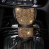 ToBeQueen Gold Steering Wheel Cover Set 15 inch,7 Pack Crystal Rhinestone Diamond Bling Gold Car Accessories,Seat Belt Cover,Gold Gear Shift Push Start Button Cover, Cup Coasters,Champagne