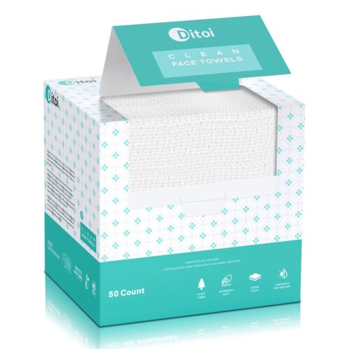 71U1JfaAD9L._SL1500_.jpg Face Towels, 10"×12" Disposable Face Towel, Face Towelettes XL, Ultra Soft Makeup Remover Dry Wipes, Thick Face Towel for Sensitive Skin, 50 Count (1 Pack)