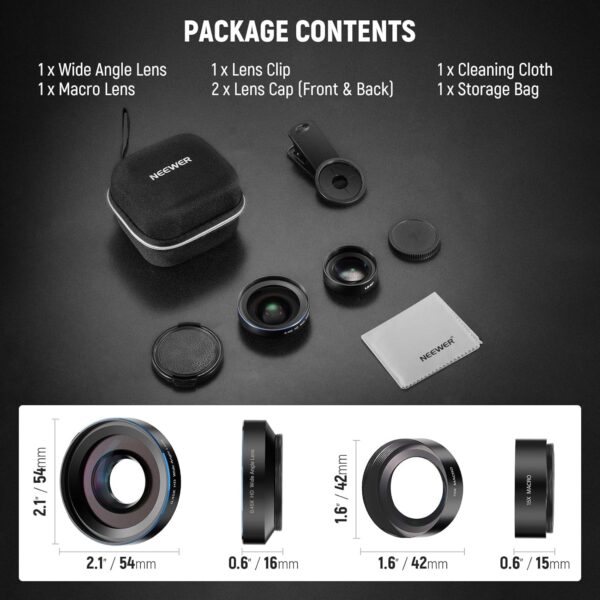 71UQQYbTNiL._AC_SL1500_.jpg NEEWER BASICS 2 In 1 Phone Camera Lens Accessories Kit, HD 0.45x Wide Angle + 15x Macro, 37mm Lens Clamp Compatible with iPhone Samsung Android Smartphone, LS-67