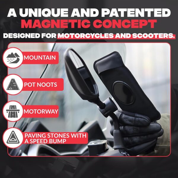 Shapeheart - Magnetic motorbike mirror phone holder Pro Moped phone holder smartphone holder Anti vibrations waterproof mount 360° orientation